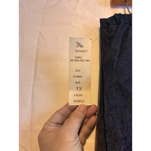 Stanley Blacker Denim Pants 1X Plus Size NWT Cuffed Paisley Hem Cropped Jeans - Picture 9 of 12